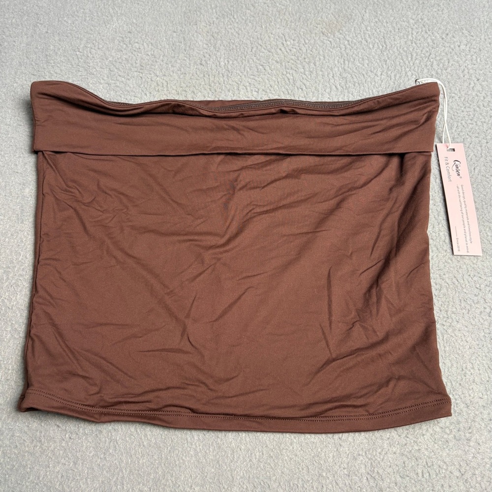 Qinsen Womens Strapless Tube Top Brown Double Layered Stretch Crop Top Large NWT